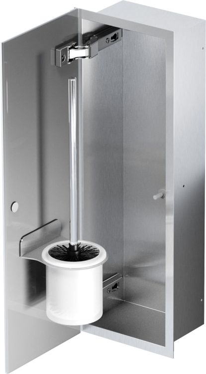 Schowek na szczotkę WC do zabudowy 18x46x10 cm kołnierz typu Flat MCJ stal nierdzewna białe szkło F.PWAD WC 450