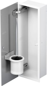 Schowek na szczotkę WC do zabudowy 18x46x10 cm kołnierz typu Flat MCJ stal nierdzewna lakierowana w kolorze białym, drzwi szklane F.PWAD LWH WC 450