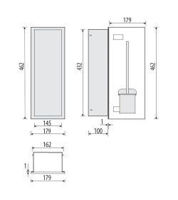 Schowek na szczotkę WC do zabudowy 18x46x10 cm kołnierz typu Flat MCJ stal nierdzewna białe szkło F.PWAD WC 450