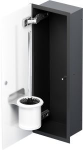 Schowek na szczotkę WC do zabudowy 18x46x10 cm kołnierz typu Flat MCJ stal nierdzewna lakierowana w kolorze czarnym, drzwi szklane F.PWAD LBL WC 450