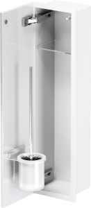 Schowek na szczotkę WC i papier toaletowy, do zabudowy 18x61x13 cm kołnierz typu Bend MCJ stal nierdzewna, malowana na kolor biały, szklane drzwi B.PWAD LWH WC 600