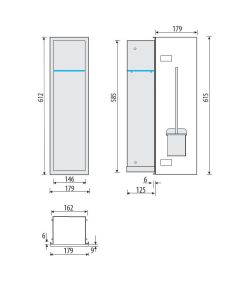 Schowek na szczotkę WC i papier toaletowy, do zabudowy 18x61x13 cm MCJ B.PWAD WC 600