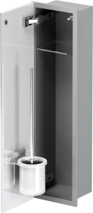 Schowek na szczotkę WC i papier toaletowy, do zabudowy 18x61x13 cm kołnierz typu Bend MCJ stal nierdzewna, malowana na kolor szary, szklane drzwi B.PWAD LGR WC 600