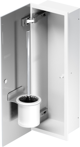 Schowek na szczotkę WC, do zabudowy 18x46x10 cm kołnierz typu Bend MCJ stal nierdzewna, malowana proszkowo na kolor biały, szklane drzwi B.PWAD LWH WC 450