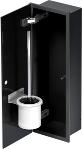 Schowek na szczotkę WC, do zabudowy 18x46x10 cm kołnierz typu Bend MCJ stal nierdzewna, malowana proszkowo na kolor czarny, szklane drzwi B.PWAD LBL WC 450