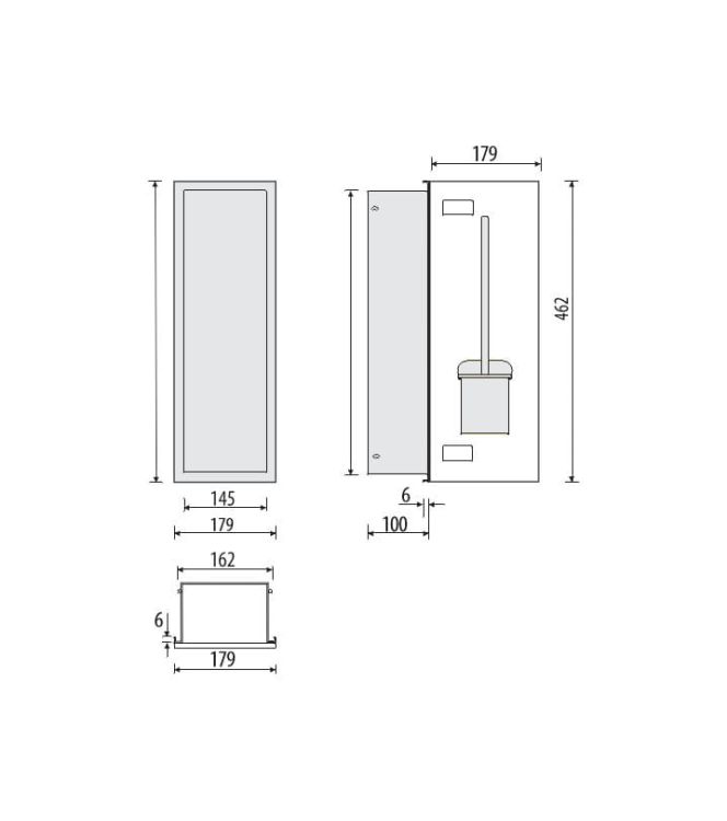 Schowek na szczotkę WC, do zabudowy 18x46x10 cm kołnierz typu Bend MCJ stal nierdzewna B.PWAD WC 450