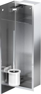 Schowek na szczotkę WC do zabudowy 18x66x13 cm kołnierz typu Flat MCJ stal nierdzewna, szklane drzwi F.PWAD WC 600