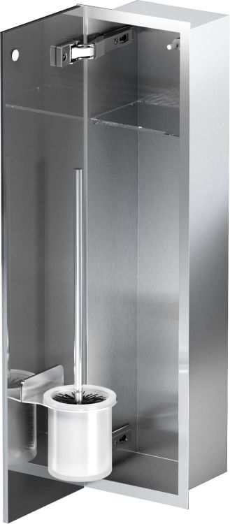 Schowek na szczotkę WC do zabudowy 18x66x13 cm kołnierz typu Flat MCJ stal nierdzewna, szklane drzwi F.PWAD WC 600