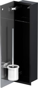 Schowek na szczotkę WC i papier toaletowy, do zabudowy 18x66x13 cm kołnierz typu Flat MCJ stal nierdzewna, malowana proszkowo na kolor czarny, szklane drzwi F.PWAD LBL WC 600