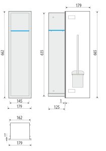 Schowek na szczotkę WC do zabudowy 18x66x13 cm kołnierz typu Flat MCJ stal nierdzewna F.PWAD WC 600