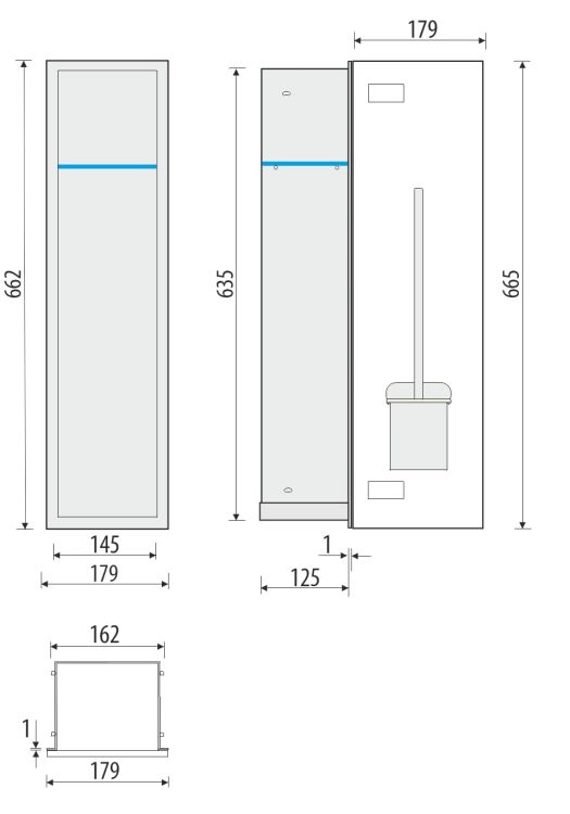 Schowek na szczotkę WC do zabudowy 18x66x13 cm kołnierz typu Flat MCJ stal nierdzewna F.PWAD WC 600