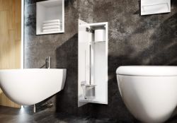 Schowek na szczotkę WC do zabudowy 18x66x13 cm kołnierz typu Flat MCJ stal nierdzewna, szklane drzwi F.PWAD WC 600