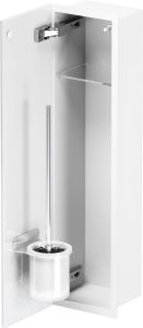 Schowek na szczotkę WC i papier toaletowy, do zabudowy 18x66x13 cm kołnierz typu Flat MCJ stal nierdzewna, malowana proszkowo na kolor biały, szklane drzwi F.PWAD LWH WC 600