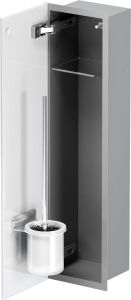 Schowek na szczotkę WC i papier toaletowy, do zabudowy 18x66x13 cm kołnierz typu Flat MCJ stal nierdzewna, malowana proszkowo na kolor szary, szklane drzwi F.PWAD LGR WC 600