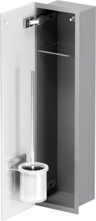 Schowek na szczotkę WC i papier toaletowy, do zabudowy 18x66x13 cm kołnierz typu Flat MCJ stal nierdzewna, malowana proszkowo na kolor szary, szklane drzwi F.PWAD LGR WC 600