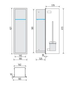 Schowek na szczotkę WC i papier toaletowy, do zabudowy 18x62x12 cm MCJ stal nierdzewna Z.PWAD WC 600