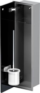 Schowek na szczotkę WC i papier toaletowy, do zabudowy 18x62x12 cm ze stali nierdzewnej, lakierowanej na kolor szary, szklane drzwiczki, kołnierz typu Zero MCJ Z.PWAD LGR WC 600