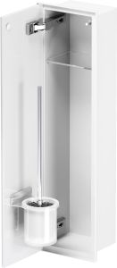 Schowek na szczotkę WC i papier toaletowy, do zabudowy 18x62x12 cm ze stali nierdzewnej, lakierowanej na kolor biały, szklane drzwiczki, kołnierz typu Zero MCJ Z.PWAD LWH WC 600