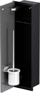 Schowek na szczotkę WC i papier toaletowy, do zabudowy 18x62x12 cm ze stali nierdzewnej, lakierowanej na kolor czarny, szklane drzwiczki, kołnierz typu Zero MCJ Z.PWAD LBL WC 600