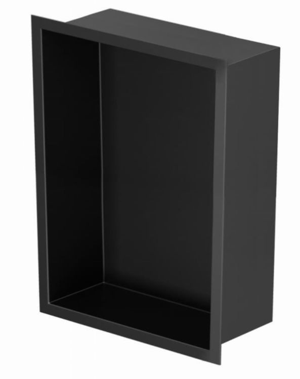 Półka łazienkowa wnękowa do zabudowy 23,3x32,3x15 cm ze stali nierdzewnej kołnierz typu Flat MCJ F.PWN LBL 200/15 czarna