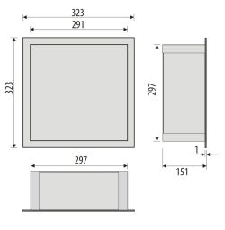 Półka łazienkowa wnękowa do zabudowy 32x32x15 cm ze stali nierdzewnej, lakierowanej na kolor czarny kołnierz typu Flat MCJ F.PWN LBL 300/15