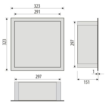 Przejdź do produktu Półka łazienkowa wnękowa do zabudowy 32x32x15 cm ze stali nierdzewnej, lakierowanej na kolor biały, kołnierz typu Flat MCJ F.PWN LWH 300/15