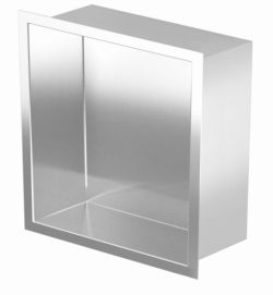 Półka łazienkowa wnękowa do zabudowy 32x32x15 cm ze stali nierdzewnej, kołnierz typu Flat MCJ F.PWN 300/15