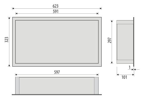 Przejdź do produktu Półka łazienkowa wnękowa do zabudowy 62x32x15 cm ze stali nierdzewnej, lakierowanej na kolor czarny, kołnierz typu Flat MCJ F.PWN LBL 600/15