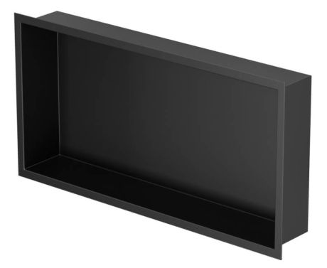 Przejdź do produktu Półka łazienkowa wnękowa do zabudowy 62x32x15 cm ze stali nierdzewnej, lakierowanej na kolor czarny, kołnierz typu Flat MCJ F.PWN LBL 600/15