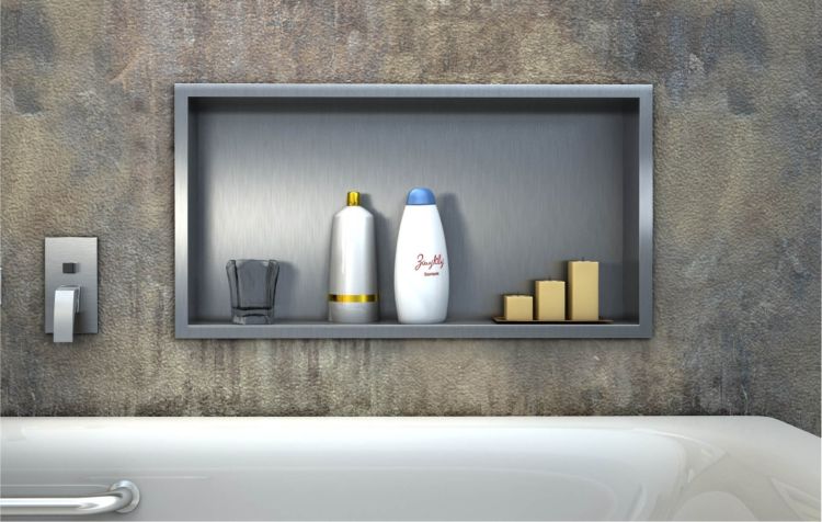 Półka łazienkowa wnękowa do zabudowy 62x32x15 cm ze stali nierdzewnej, kołnierz typu Flat MCJ F.PWN 600/15