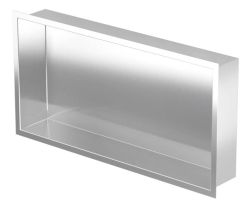 Półka łazienkowa wnękowa do zabudowy 62x32x15 cm ze stali nierdzewnej, kołnierz typu Flat MCJ F.PWN LWH 600/15