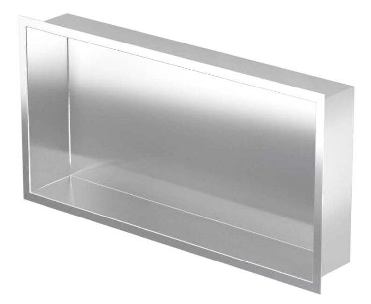 Półka łazienkowa wnękowa do zabudowy 62x32x15 cm ze stali nierdzewnej, kołnierz typu Flat MCJ F.PWN LWH 600/15