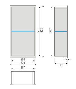 Półka łazienkowa wnękowa do zabudowy 32,5x62,3x15 cm ze stali nierdzewnej ze szklanymi półkami kołnierz typu Flat MCJ F.PWNP 600/15