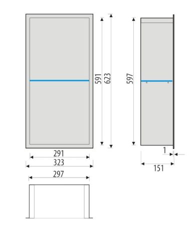 Przejdź do produktu Półka łazienkowa wnękowa do zabudowy 32,5x62,3x15 cm ze stali nierdzewnej, lakierowanej na 3 kolory do wyboru, ze szklanymi półkami kołnierz typu Flat MCJ F.PWNP LWH 600/15