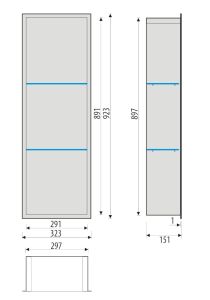 Półka łazienkowa wnękowa do zabudowy 32x92x15 cm ze stali nierdzewnej, ze szklanymi półkami kołnierz typu Flat MCJ F.PWNP LWH 900/15