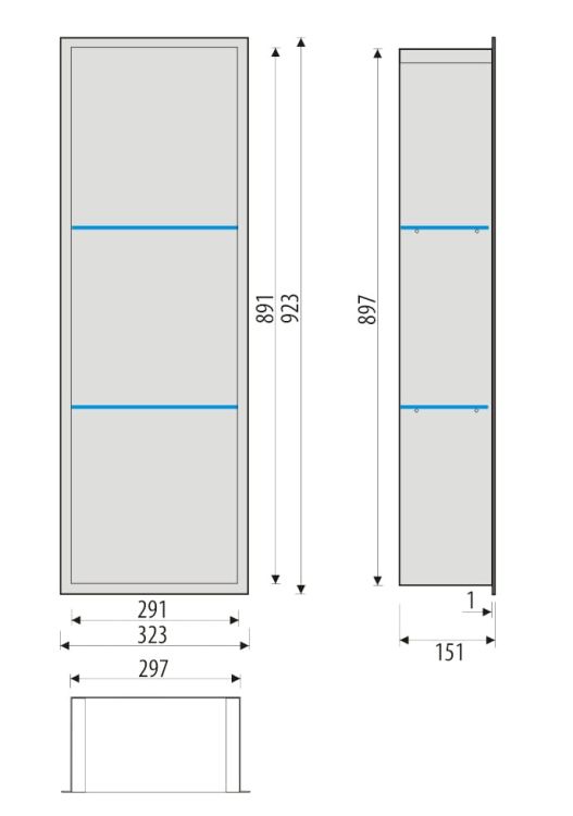 Półka łazienkowa wnękowa do zabudowy 32x92x15 cm ze stali nierdzewnej, ze szklanymi półkami kołnierz typu Flat MCJ F.PWNP LWH 900/15