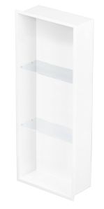 Półka łazienkowa wnękowa do zabudowy 32x92x15 cm ze stali nierdzewnej, lakierowanej na 3 kolory do wyboru, ze szklanymi półkami kołnierz typu Flat MCJ F.PWNP LWH 900/15