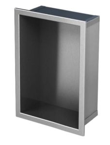 Półka łazienkowa wnękowa do zabudowy 23x32x15 cm ze stali nierdzewnej, szlifowanej, kołnierz typu Bend MCJ B.PWN LGR 200/15