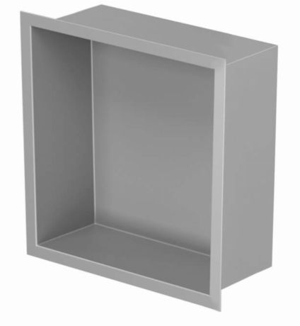 Przejdź do produktu Półka łazienkowa wnękowa do zabudowy 23x32x15 cm ze stali nierdzewnej, lakierowanej na 3 kolory do wyboru, kołnierz typu Bend MCJ B.PWN LGR 200/15