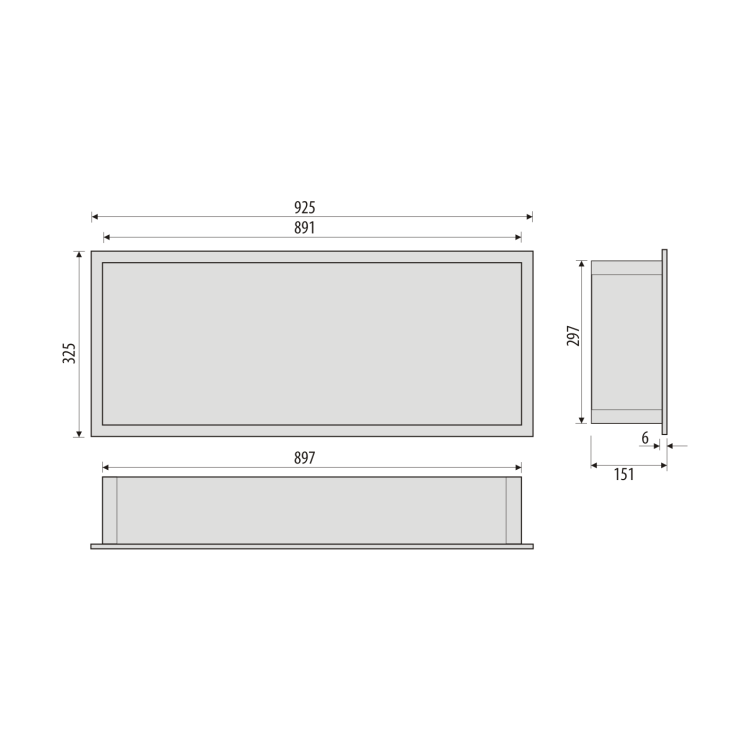 Półka łazienkowa wnękowa do zabudowy 92,5x32,5x15 cm ze stali nierdzewnej kołnierz typu Bend MCJ B. PWN 900/15
