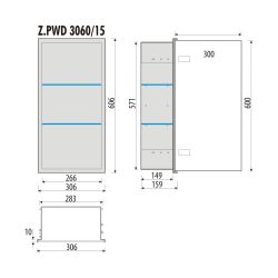 Szafka łazienkowa pod zabudowę 30x60x15 cm MCJ stal nierdzewna, malowana, kołnierz typu Zero Z.PWD 3060/15