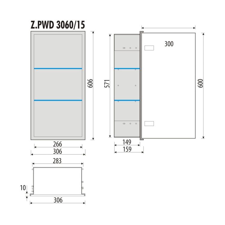 Szafka łazienkowa pod zabudowę 30x60x15 cm MCJ stal nierdzewna, malowana, kołnierz typu Zero Z.PWD 3060/15