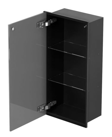 Przejdź do produktu Szafka łazienkowa pod zabudowę 30x60x15 cm MCJ stal nierdzewna, malowana na kolor czarny, szkło białe, kołnierz typu Zero Z.PWD LBL 3060/15