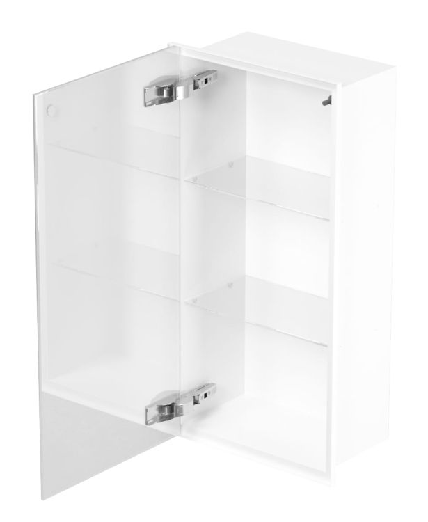 Szafka łazienkowa pod zabudowę 30x60x15 cm MCJ stal nierdzewna, malowana na kolor biały, szkło białe, kołnierz typu Zero Z.PWD LWH 3060/15WH