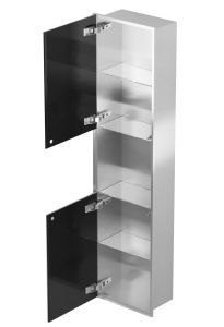 Szafka łazienkowa pod zabudowę 30x120x15,1 cm ze szklanymi drzwiami i półkami kołnierz typu Bend MCJ stal nierdzewna szczotkowana B.PW2DH 30120