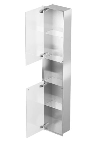 Przejdź do produktu Szafka łazienkowa pod zabudowę 30x150x15,1 cm ze szklanymi drzwiami i półkami kołnierz typu Bend MCJ stal nierdzewna szczotkowana B.PW2DH 30150