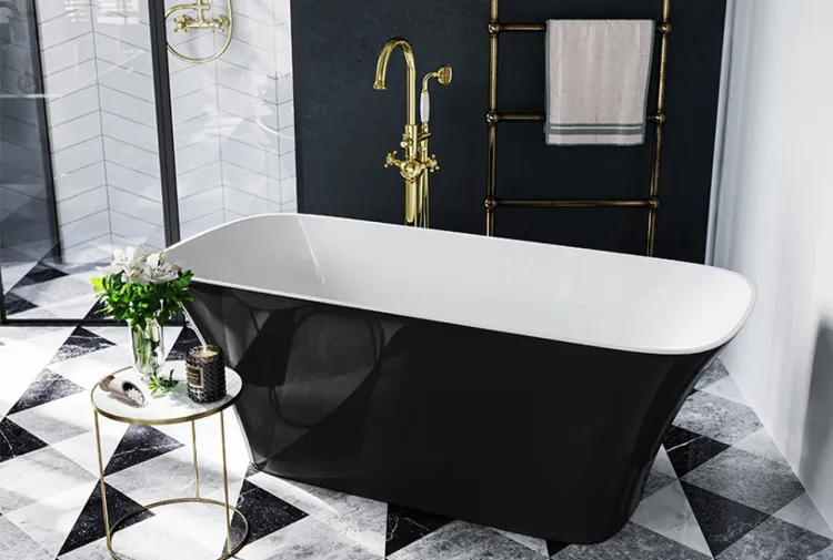 Wanna wolnostojąca 160x70 cm klik-klak chrom Besco Assos S-Line #WMD-160-ALW czarno-biały