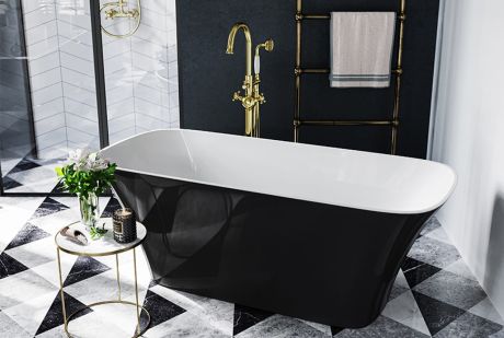 Przejdź do produktu Wanna wolnostojąca 160x70 cm klik-klak czyszczony od góry chrom  Besco Assos S-Line #WMD-160-ABC czarno-biały