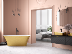 Złota wanna wolnostojąca 160x70 cm klik-klak chrom Besco Assos S-Line Glam #WMD-160-ALZ połyskujący złoty