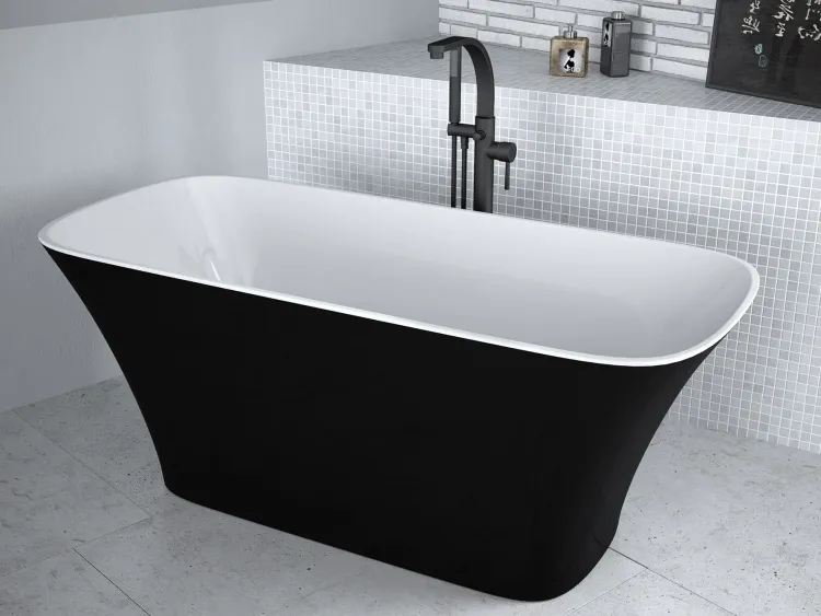 Wanna wolnostojąca 160x70 cm klik-klak chrom Besco Assos B&W #WMD-160-ABW czarno-biały